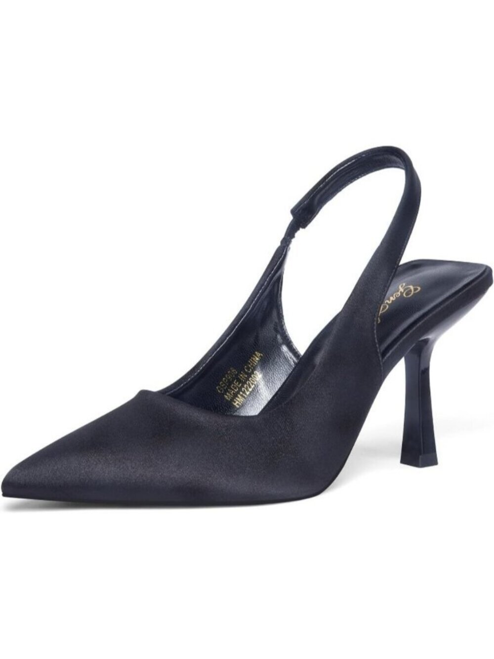 Women's Black Satin Slingback Kitten Heel Pointed Closed Toe Stiletto Slip On